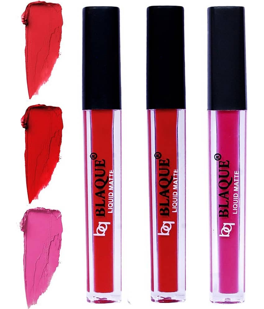 bq BLAQUE Matte Liquid Lipstick Combo of 3 Lip Color 4ml each, Waterproof - Orangish Red, Red, Soft Pink