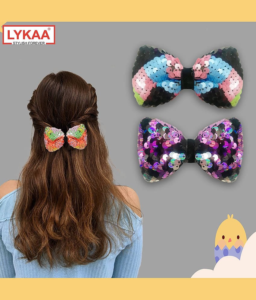 Lykaa Sequin Sparkle Hair Bows Clips Large Big Shiny Glitter Alligator Hair Clips For Women - 2Pcs