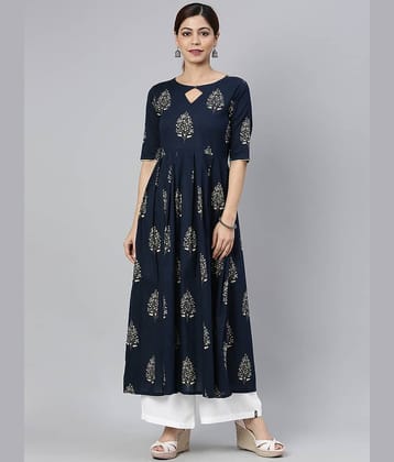 Vaamsi Cotton Printed A-line Women's Kurti - Navy Blue ( Pack of 1 )
