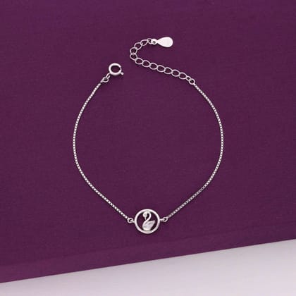 STERLING CRYSTAL SWAN SILVER CASUAL BRACELET-White Stone / Silver
