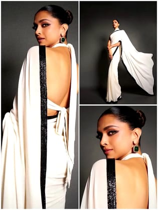 Deepika Padukone Saree White (Color - White) by SHIV TEXTILES