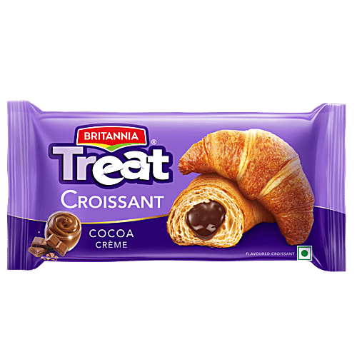 Britannia Treat Croissant - Cocoa Creme Filling, 100% Veg, Soft, 6x45 g Multipack