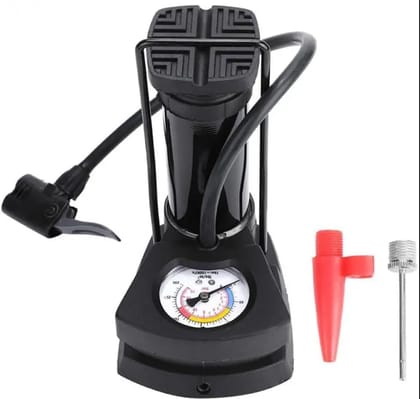 Portable High Pressure Foot Air Pump with Pressure Gauge, Heavy Compressor Cylinder for Bicycle, Car, Motorbike, Football, Black