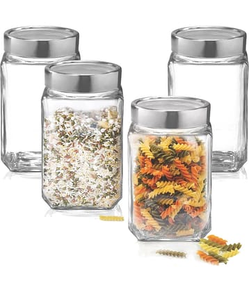 Treo By Milton Cube Storage Glass Jar, Set of 4, 800 ml Each, Transparent