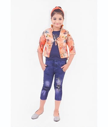 4 YOU Pack of 1 Girls Denim Top With Jacket With Jeans ( Orange )
