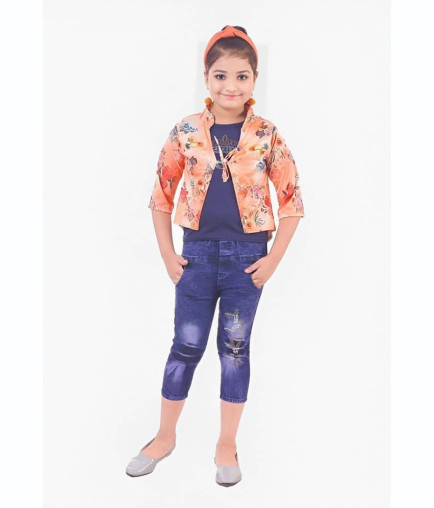 4 YOU Pack of 1 Girls Denim Top With Jacket With Jeans ( Orange )