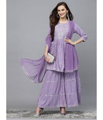 Stylum Rayon Embroidered Kurti With Sharara And Gharara Women's Stitched Salwar Suit - Purple ( Pack of 1 )