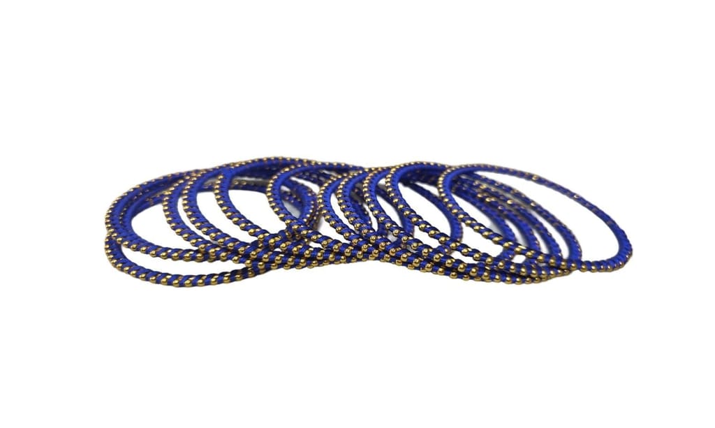 Blue Silk Thread Bangle Set with Golden Beads
