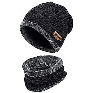 Men's Women's Snow Proof,Inside Fur, Warm Woolen Cap with Neck Muffler/Neck Warmer/Scarf for Winters (Multi Color)