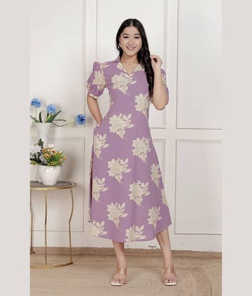 miravan Women Cotton Printed A-line Dress ( Lavender )