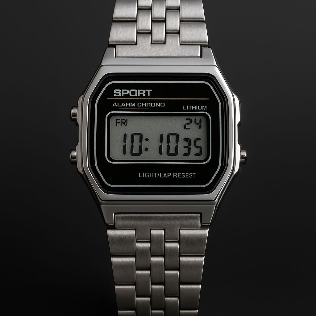 Retro Sport Digital Watch – Steel Classic