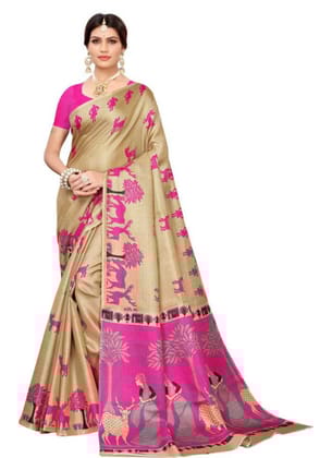 Generic Women's Khadi Silk Saree with Blouse (Multicolor, 5 - 6 Mtrs)