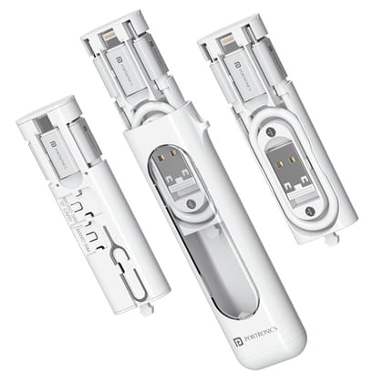 Portronics Snapcase 4 60W Multifunctional Fast Charging Data Cable Transparent  Kit (White)