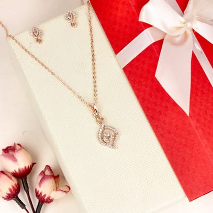 Rose Gold Teardrop Pendants Set with Green Stone - SIA446799