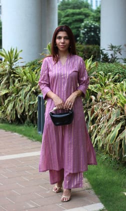 Cotton Lurex Collared Onion V-neck Coord Set-XXS