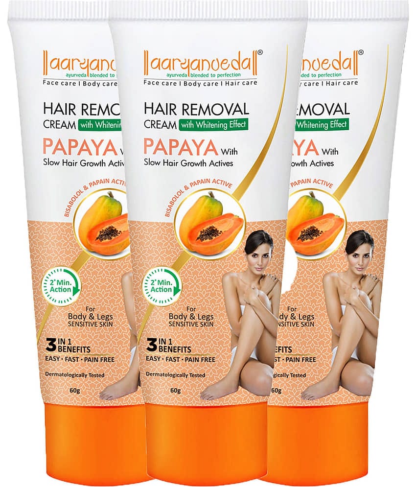 Aaryanveda Papaya Hair Removal Cream for Smooth, Gentle & Pain-Free Hair Removal , 180g (Pack of 3)