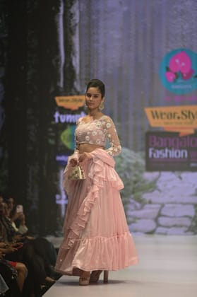 Peach ruffle lehenga set