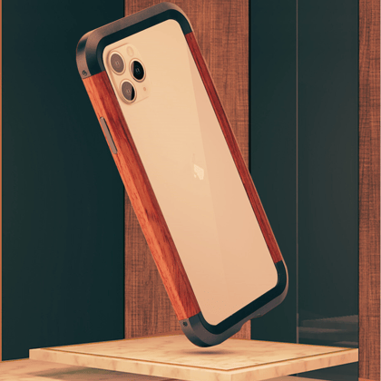 Amazon - Natural Rosewood & Metal Bumper iPhone Case-iPhone 13 Pro Max
