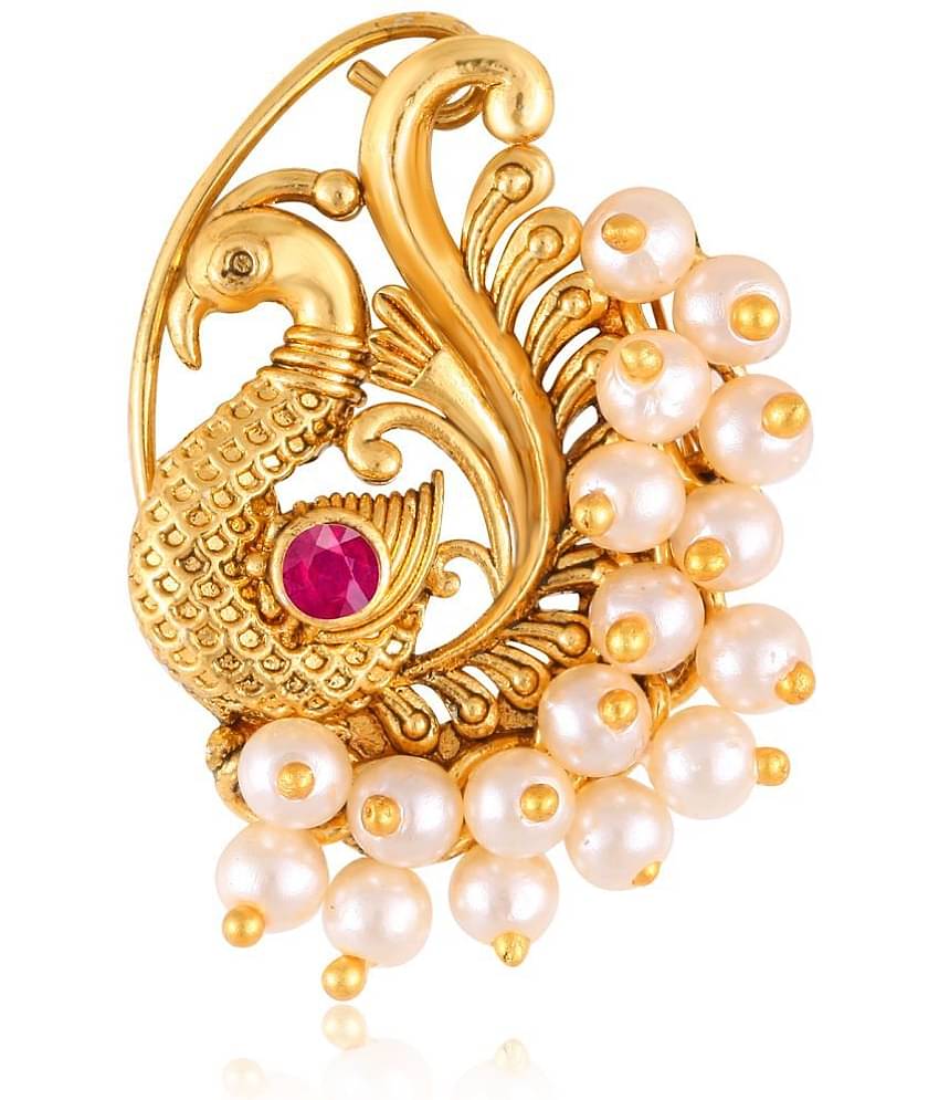 Vivastri's Premium & Elegant Peackock Styled Red Coloured Nath For Women & Girls- VIVA1134NTH-Press-Red