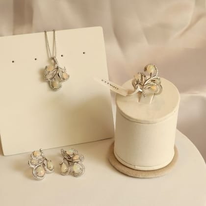 Sylvie Opal Earrings Necklace and Ring Set