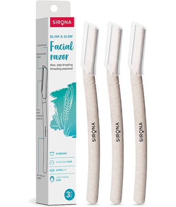 Sirona Blink and Glow Face Razor for Women | Facial & Upper Lips Hair Removal, Eyebrow Shaper & Dermaplaning Tool - 3 Pieces