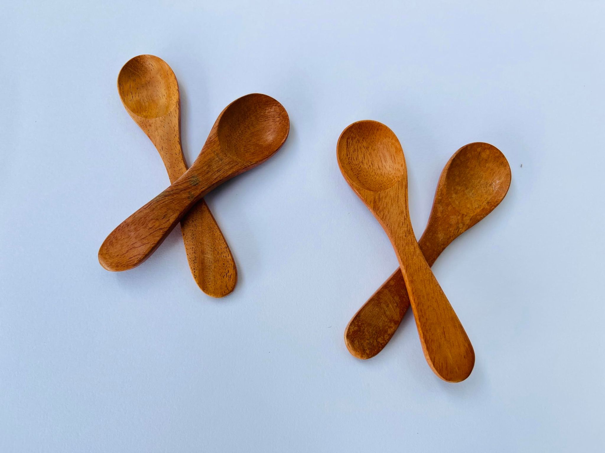Handcrafted Wooden Serving Spoons, Natural Brown, Teak Wood, Traditional Kitchen Utensils, Set of 4