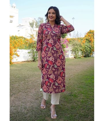 Vbuyz Cotton Printed Straight Women's Kurti - Purple ( Pack of 1 )