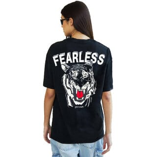 Leotude Black Printed Cotton Blend Round Neck Half Sleeve T-Shirts For Womens