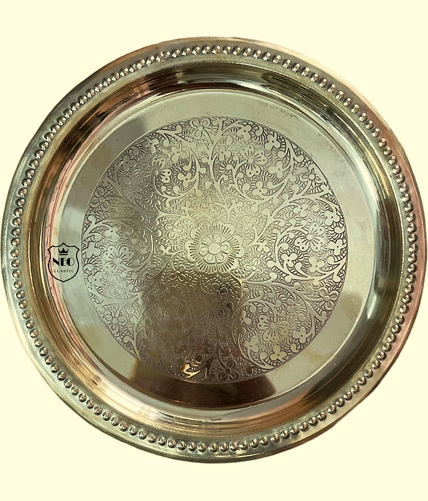 Puja Thali with Flower Embossed Design 7" INCH (GOLD)