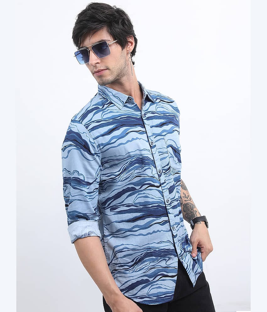 Ketch 100% Cotton Regular Fit Printed Full Sleeves Men's Casual Shirt - Blue ( Pack of 1 )