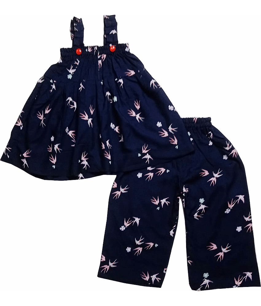 harshvardhanmart.com Pack of 1 Girls 100% Cotton Top With Palazzo ( Navy Blue )