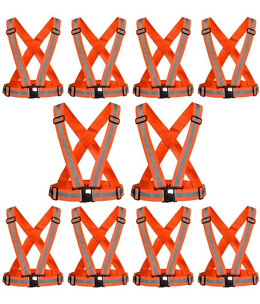 Laxmi Polyester High Visibility Safety Reflective Vest Belt Jacket(Pack 10) Orange Safety Jacket