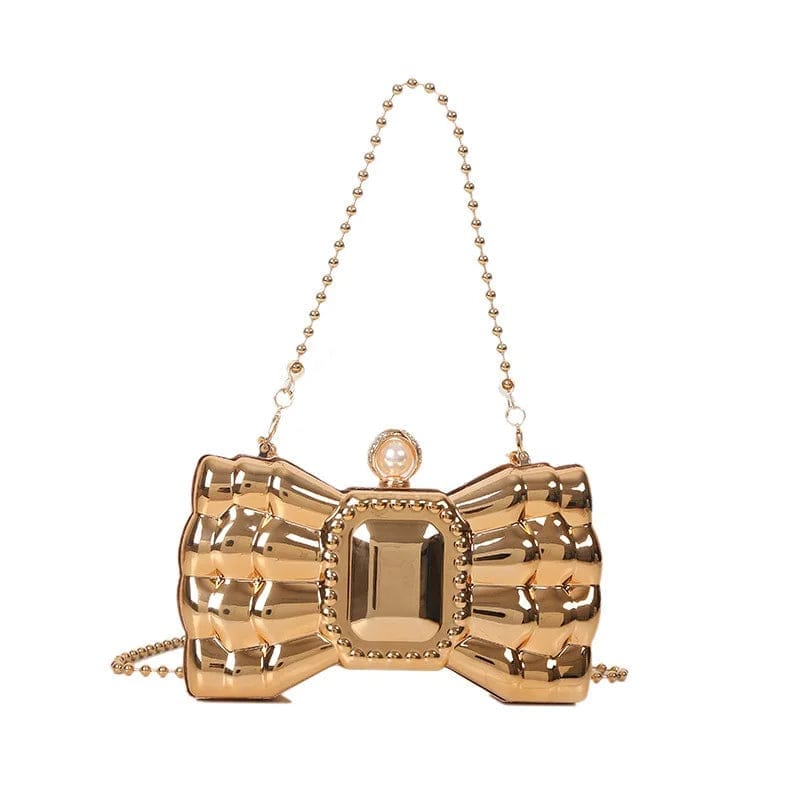 Bow Wedding Party Clutch Purse Shoulder Bags Luxury Golden and Silver Evening Bags For Women