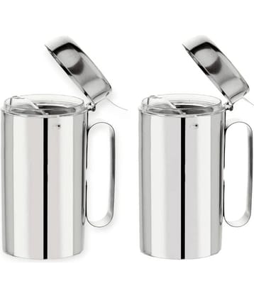 ATROCK - Oil Dispenser 1litre Steel Silver Oil Container ( Set of 2 )
