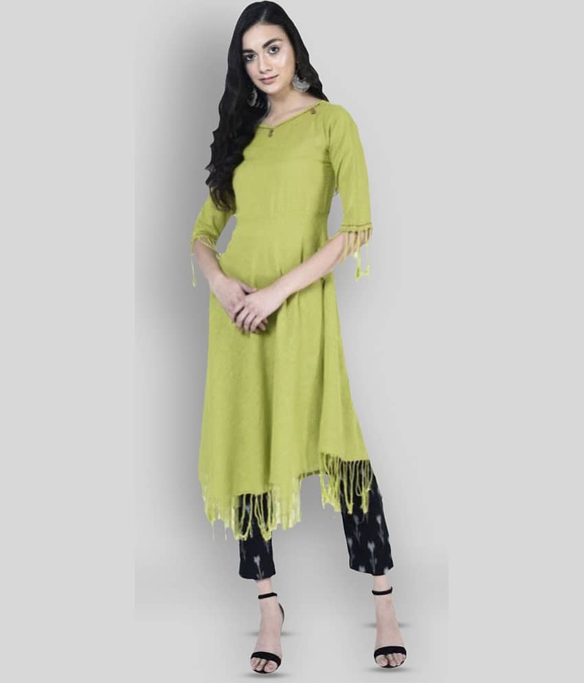 Yash Gallery Pack of 1 Cotton Solid Asymmetrical Women's Kurti - ( Green )