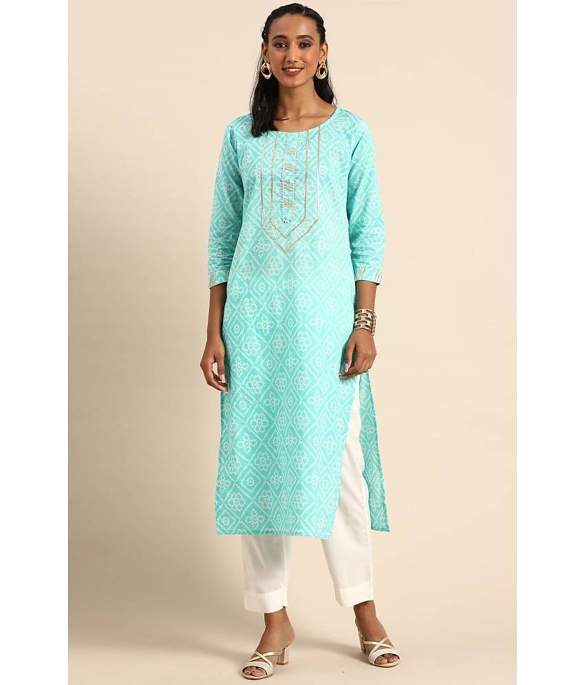 Rajnandini - Blue 100% Cotton Women's Straight Kurti ( Pack of 1 )