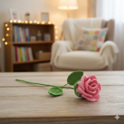 Sakha Crochet Rose Flower Pink Green Sakha Crochet Rose Flower Pink Green