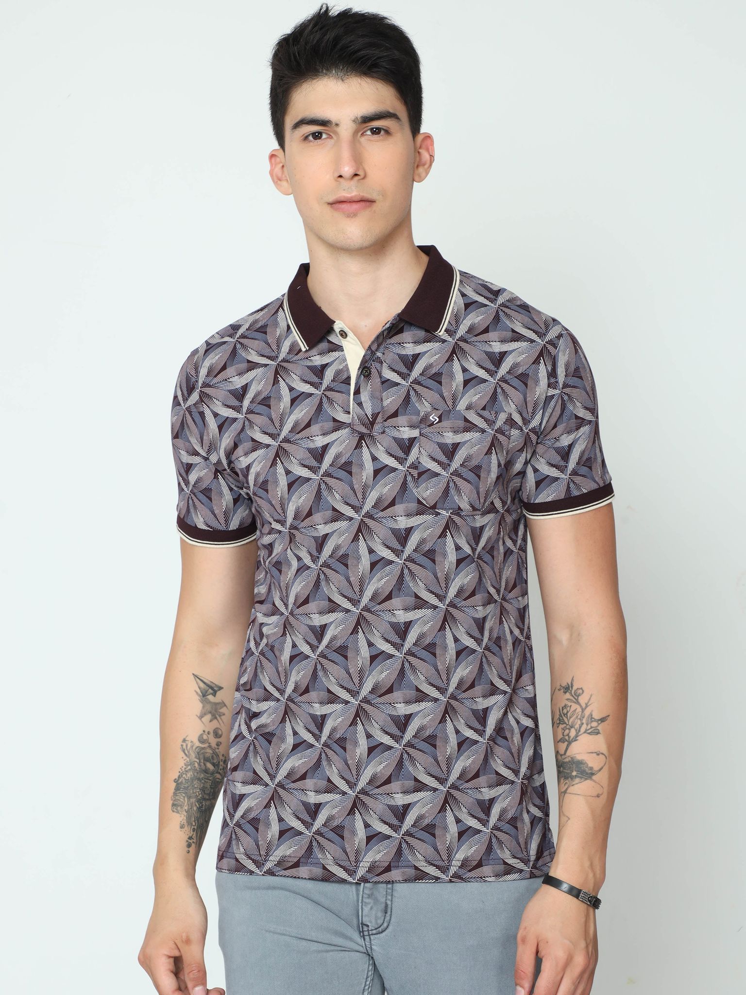 Classic Polo Mens Cotton Half Sleeve Printed Slim Fit Polo Neck Grey Color T-Shirt | BELLO - 233 B SF P