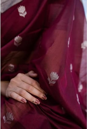 Women's Cotton Printed Saree With Unstitched Blouse 5.5Mtr (Maroon)-PID60235