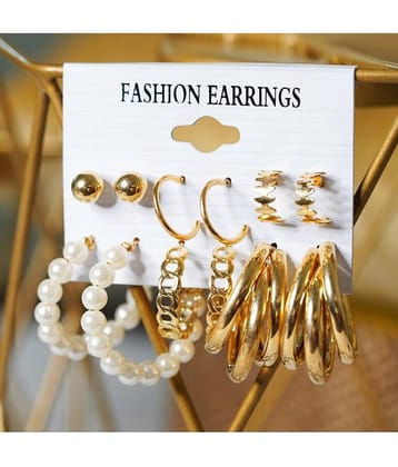 FASHION FRILL Golden Stud Earrings ( Pack of 6 )