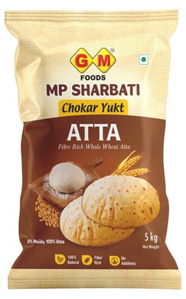 GM FOODS SHARBATI ATTMP Sharbati Wheat Atta 5kg | Premium Sharbati Whole Wheat Flour | Soft & Fluffy Roti, Chapati & Paratha | Natural Wheat Flour for Daily UseA 5 KG