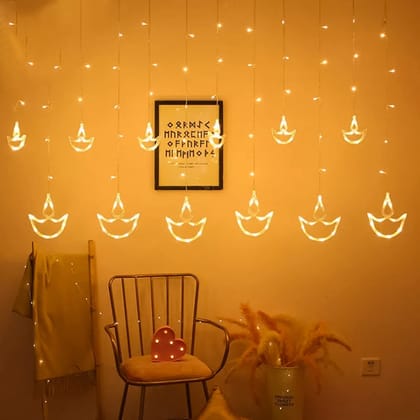 12 Diya Curtain String Lights, Window Curtain Lights with 8 Flashing Modes Decoration Light (White Color) 12 Diya Curtain String Lights, Window Curtain Lights with 8 Flashing Modes Decoration Light (White Color)