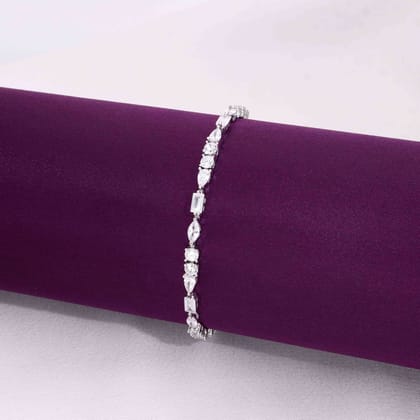 Elegant Multi Crystals Silver Tennis Bracelet-White Stone / Silver