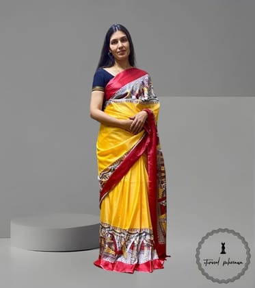 Beautiful Madhubani Digital Print Katan Silk Saree