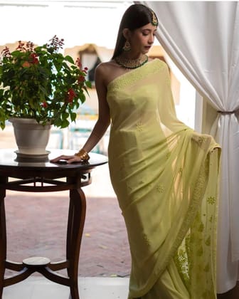Pure 60 gm georgette cutdana work saree