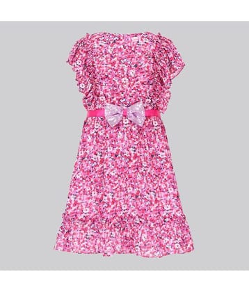 Cutecumber Georgette Fit And Flare Dress For Girls ( Pack of 1 , Pink )