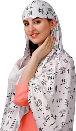 Shiv Textiles Ladies Scarf Collection Pure Cotton White Printed Design Soft Breathable Neck Wrap Headscarf Lightweight Sun Protection Stole Daily Wear Fashion Accessory