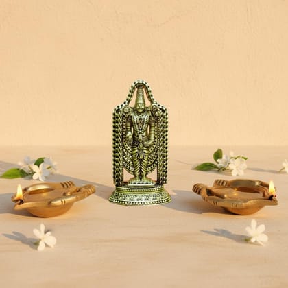 Sukh Sehaj Brass Shree Venkateshwara Balaji Murti & Arpan Diyas Worship Combo Set : Kalyan