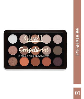 Glam21 Sensational 15 Color Shades Eyeshadow Palette For Smoky Eyes Long Lasting 14gm Shade-01