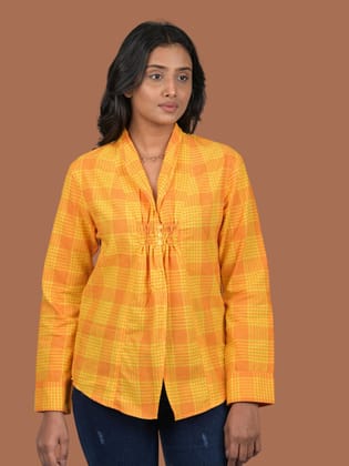 Checked printed top for women ladies western wear with full sleeve Designer Top With Neck Pattern (OTL-TPS1076)-Multicolour / S